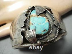 Important Premier Chee Vintage Navajo Turquoise Bracelet En Argent Sterling
