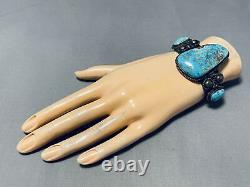 Important Vintage Vintage Navajo Turquoise Sterling Bracelet En Argent Vieux