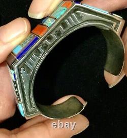 Incroyable Intarsia Gemme & Sterling Native American Jm Stamped Cuff Bracelet