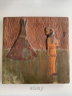 Incroyable et unique tente amérindienne Tee Pee d'art populaire ancien peint à la main.