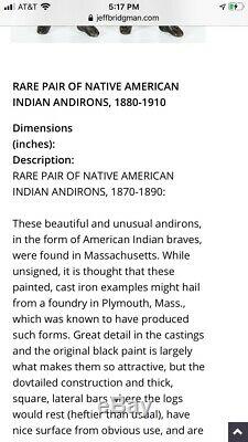 Indien De Fer Amérindien Cheminée Chenets Chenet Rare Early Massachusetts