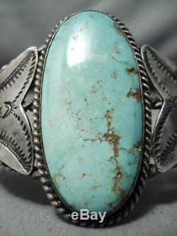 L'un Des Meilleurs Early Vintage Navajo # 8 Turquoise Bracelet En Argent Sterling