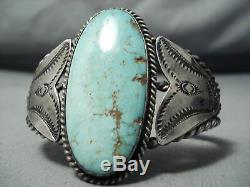 L'un Des Meilleurs Early Vintage Navajo # 8 Turquoise Bracelet En Argent Sterling