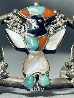 L'un Des Meilleurs Premiers Clowns Vintage Zuni Turquoise Sterling Bracelet En Argent