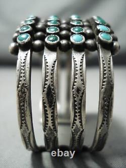 L’un Des Meilleurs Tôt Vintage Zuni Snake Eyes Turquoise Sterling Bracelet En Argent
