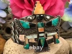 La Native Américaine Zuni Turquoise Spiny Kachina Sterling Cuff Bracelet