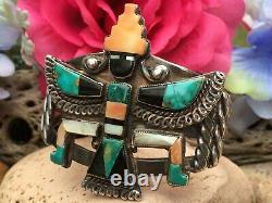 La Native Américaine Zuni Turquoise Spiny Kachina Sterling Cuff Bracelet