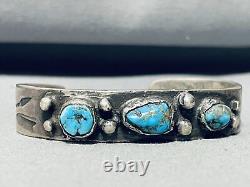 La fin du XIXe siècle / début du XXe siècle Bracelet Navajo en argent lingot avec turquoise vintage de Morenci