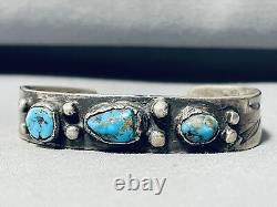 La fin du XIXe siècle / début du XXe siècle Bracelet Navajo en argent lingot avec turquoise vintage de Morenci