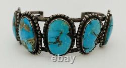 Les Premiers Hommes De Navajo Naturel Turquoise Sterling Silver Vintage Cuff Bracelet. 925