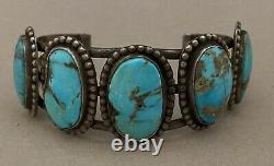 Les Premiers Hommes De Navajo Naturel Turquoise Sterling Silver Vintage Cuff Bracelet. 925