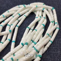 Les Premiers Navajo Natifs Américains 5 Brins Turquoise Et Blanc Heishi Stones Collier