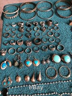 Lot De Mexicain, Amérindien Autres Sterling Bracelets, Boucles D'oreilles, Bagues Et Plus