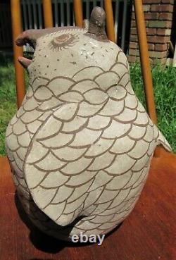 Massive Antique Acoma Native American Pottery Owl Sculpture Figure Début Des Années 1900
