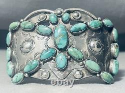 Meilleur bracelet ancien en argent sterling avec turquoise Carico Lake Navajo des années 1900