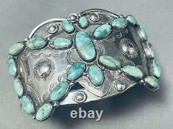 Meilleur bracelet ancien en argent sterling avec turquoise Carico Lake Navajo des années 1900