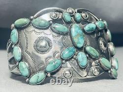 Meilleur bracelet ancien en argent sterling avec turquoise Carico Lake Navajo des années 1900