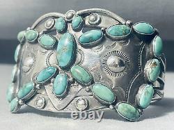 Meilleur bracelet ancien en argent sterling avec turquoise Carico Lake Navajo des années 1900