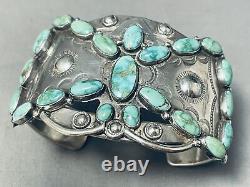 Meilleur bracelet ancien en argent sterling avec turquoise Carico Lake Navajo des années 1900