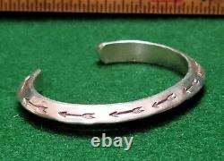 Native American Old Pawn Sterling Silver Stamped Lingot Bracelet De Cuff Lourd 6 3/8
