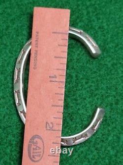 Native American Old Pawn Sterling Silver Stamped Lingot Bracelet De Cuff Lourd 6 3/8