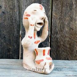 Native American Pottery-vintage Début Des Années 1930-tesuque Rain God-see No Evil