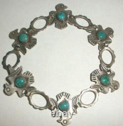 Navajo Early Bell Trading Sterling Silver Thunderbird Lien Turquoise Bracelet