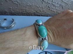 Navajo Lingot Bracelet Très Lourd Vieux Antique Monnaie Argent Turquoise Early