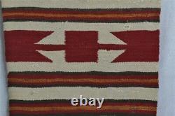 Navajo Tapis Tissage Tapis Porter 20x37 Or Rouge Brun Blanc Ancien Original Début 1900