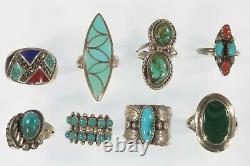 Navajo, Zuni Et D'autres Argent Sterling Turquoise, Corail, Malékite Ring Collection