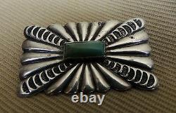 Navajo Zuni Native American Cast Stamped Pin Turquoise Sterling Silver Old Early