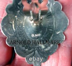 Navajoarnold Blackgoatkingman Turquoisehand Stamped 925 Boucles D'oreilles Clip