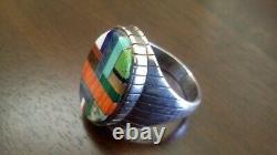 New Early Ray Jack Navajo Style 18 Stone Inlay Sterling Ring Sz. Env. 15,50