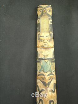 Nice, Début Du Nord-ouest Sculpté Totem Pole, Artefact Amérindien C. 1905