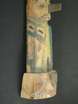 Nice, Début Du Nord-ouest Sculpté Totem Pole, Artefact Amérindien C. 1905