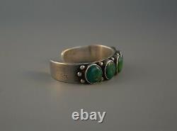 Old Early Navajo Bracelet En Argent Lingot Lourd 5 Pierres Turquoise 7 3/8 @