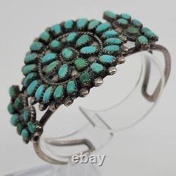 Old Early Sterling Argent Turquoise Petite Point Cuff Bracelet 6.5