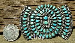 Old Navajo Made Sterling Silver & Turquoise Giant Bow Tie Early Brooch, Wow