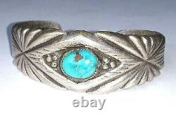 Old Pawn Early Sandcast Navajo Sterling Silver & Turquoise Cuff Bracelet Harvey