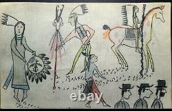 Original Indien Wars Ledger Drawing! Début Des Années 1900