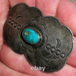 PIN BROCHE EN ARGENT STERLING TURQUOISE AVEC UN GRAND TRAVAIL DE TAMPOGRAPHIE NAVAJO VINTAGE ANCIEN