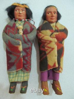 Paire de poupées indiennes américaines Skookum Bully Good anciennes de 12 pouces