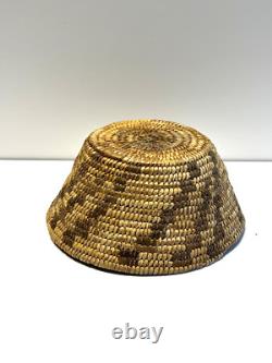 Panier Pima amérindien antique en osier tressé à la main, début des années 1900 #O506