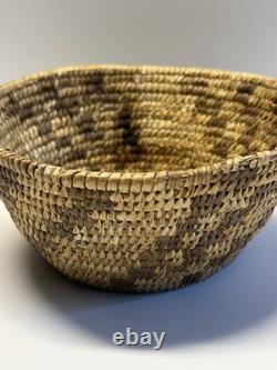 Panier Pima amérindien antique en osier tressé à la main, début des années 1900 #O506