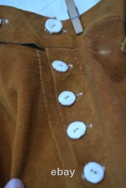 Pantalon en cuir antique avec franges perlées amérindiennes taille 36 original