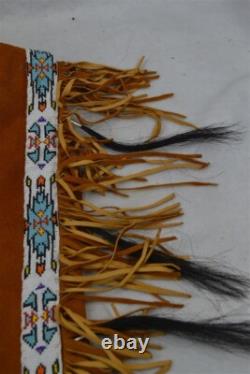 Pantalon en cuir antique avec franges perlées amérindiennes taille 36 original