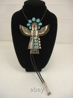 Pawn Tôt Grand Argent Sterling Turquoise Coral Eagle Kachina Bolo Tie Navajo