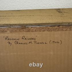 Peinture occidentale antique de 1902 signée C. M. Russell Indiens lithographie signée