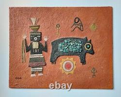 Peinture originale précoce de David Chethlahe Paladin, artiste Navajo amérindien répertorié.