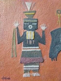 Peinture originale précoce de David Chethlahe Paladin, artiste Navajo amérindien répertorié.